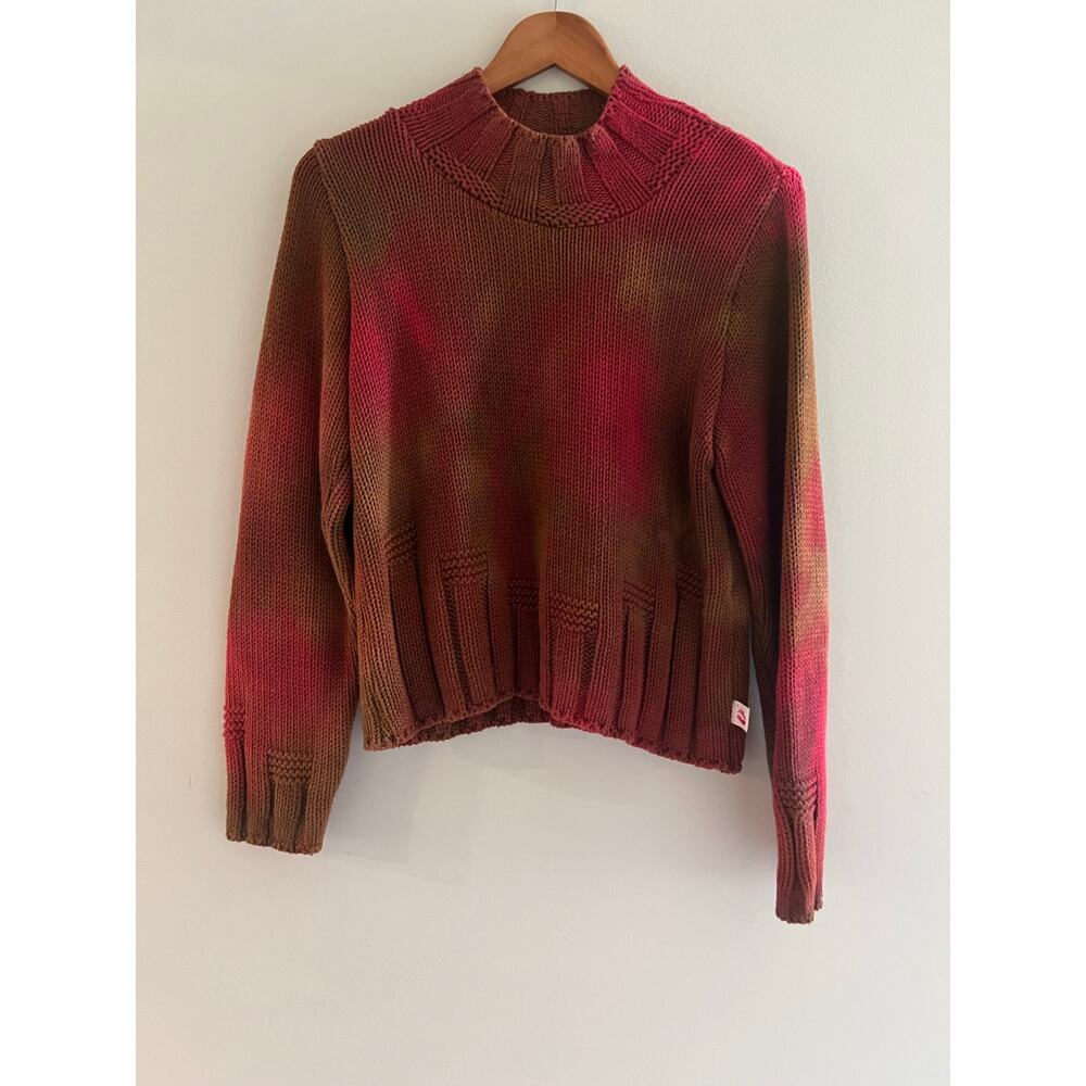 RARE VTG Iwan Ciw Designer Knit Sweater Brown & Red Cotton Made In USA Med JL